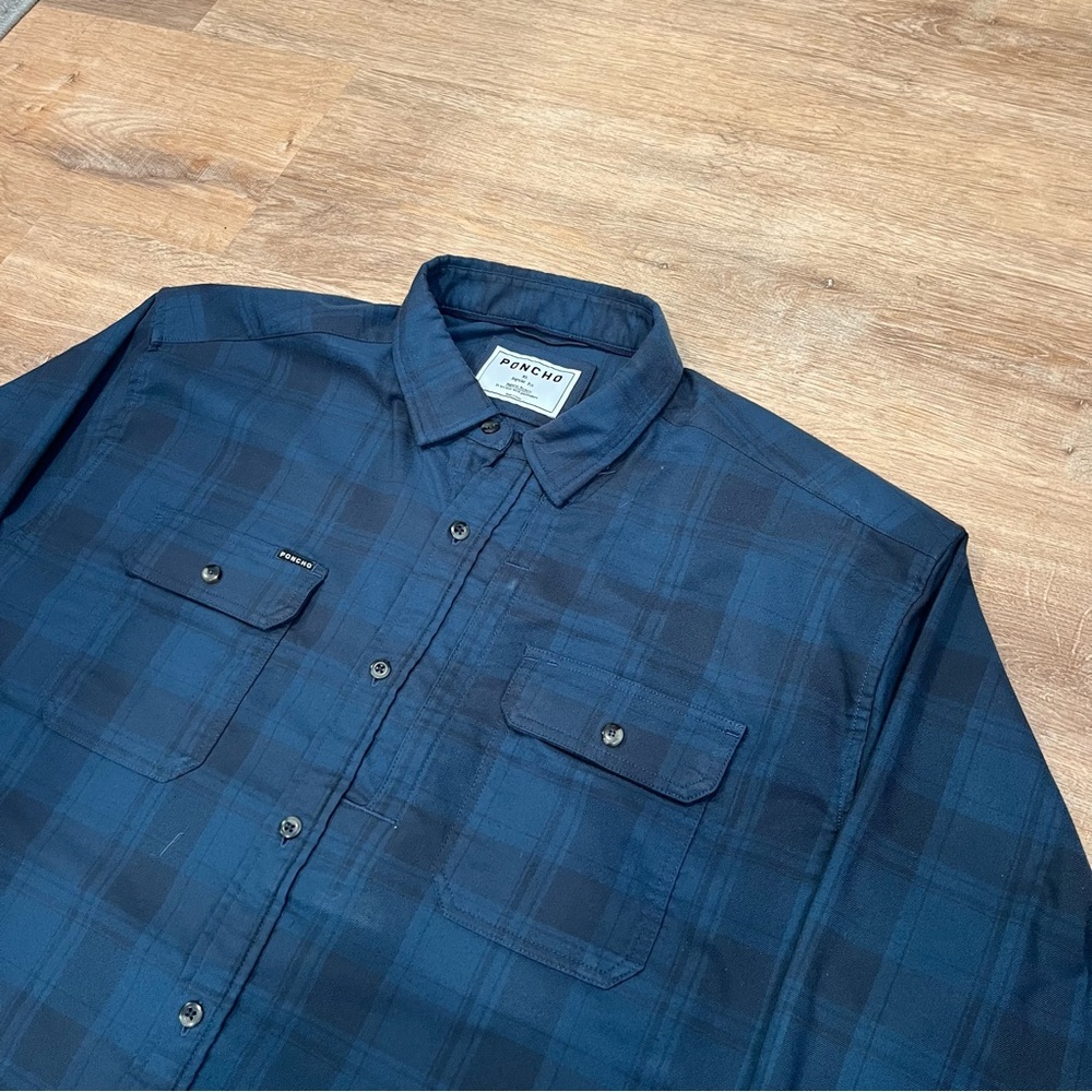 Poncho Shirt Men's XL flannel Plaid Blue Fishing Shirt